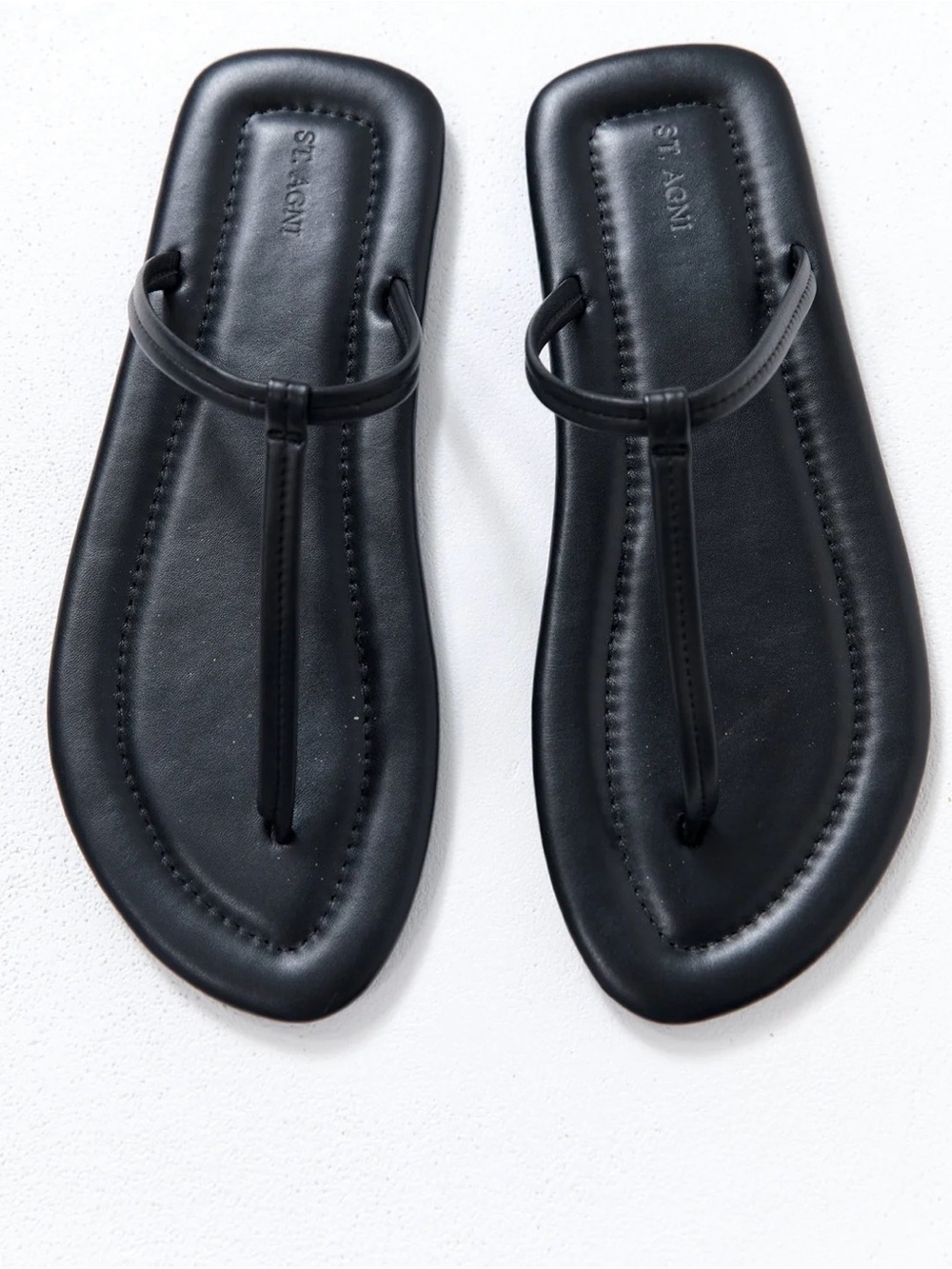 St. Agni T Slide Sandals Black Leather